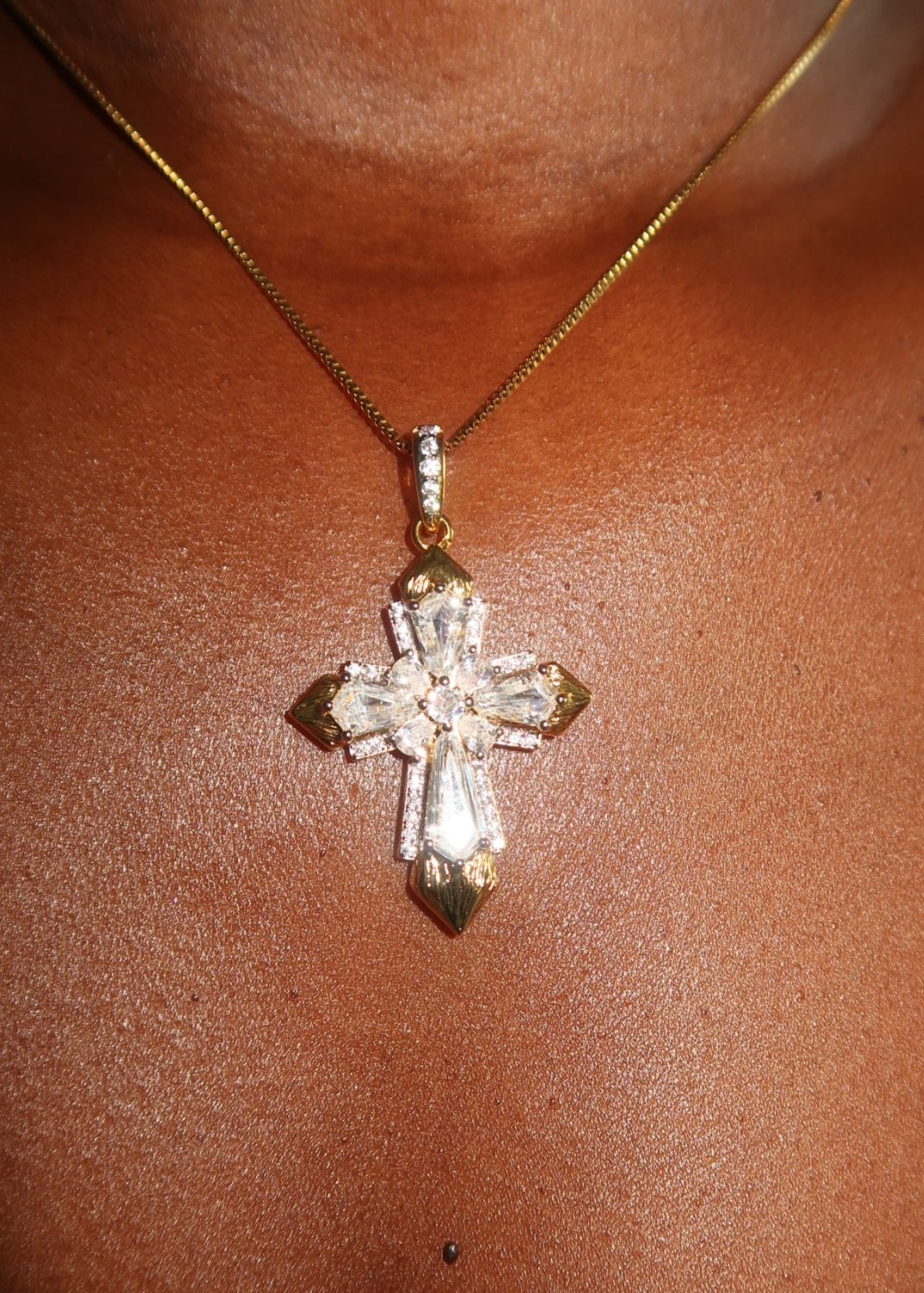 Gold Crystal Cross Necklace