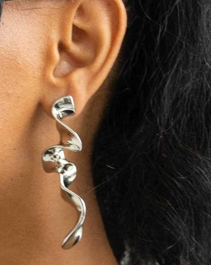 Liquid metal drop earrings
