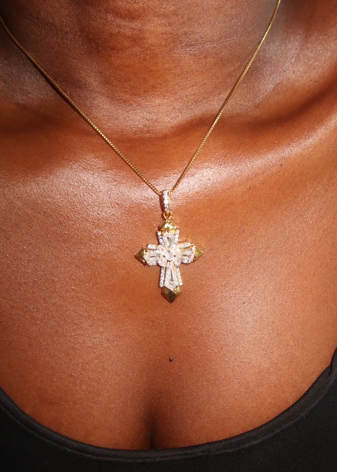 Gold Crystal Cross Necklace